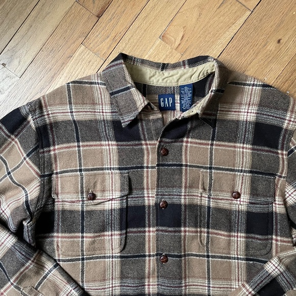 GAP Men’s Sz L Brown Plaid Wool Blend Shirt Jacket - Picture 2 of 4